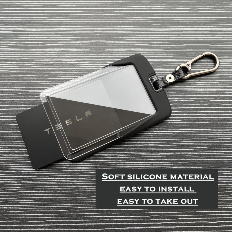 TANDRIVE 2PCS Silicone Key Card Holder Case Compatible with Tesla Model 3 Model Y Cybertruck and Rivianï¼ŒKey Protector Cover Accessories Including Key Chain, Black and Black - Image 4