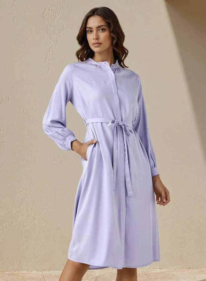 سبلاش فيڤ فستان قميص ميدي من الرايون بياقة ماندرين