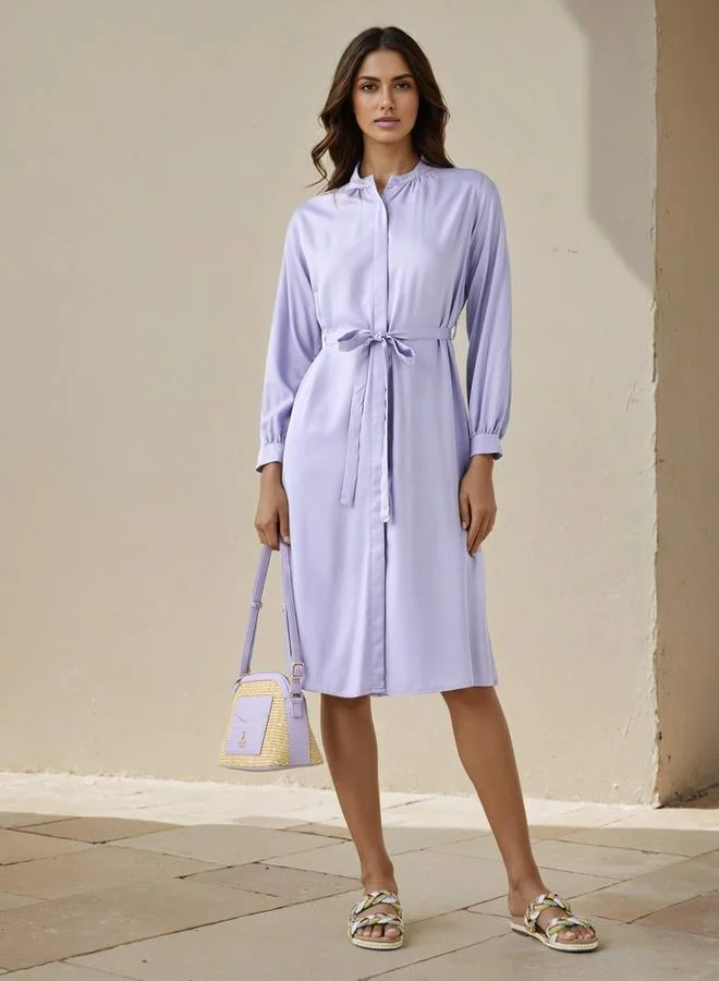 Splash FAV Shirt Midi Rayon Dress with Mandarin Collar