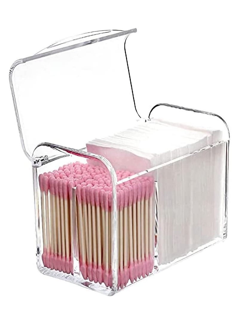 Excefore 3 Partitions Cotton Ball and Swab Holder Organizer with Lid, Clear Acrylic Cotton Pad Container for Cotton Swabs, Q-Tips, Make Up Pads, Cosmetics and More - Image 1