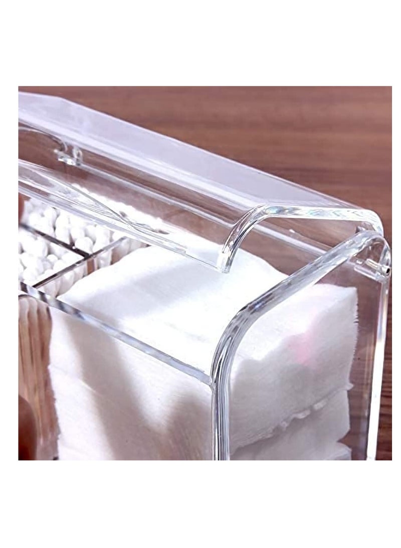 Excefore 3 Partitions Cotton Ball and Swab Holder Organizer with Lid, Clear Acrylic Cotton Pad Container for Cotton Swabs, Q-Tips, Make Up Pads, Cosmetics and More - Image 4