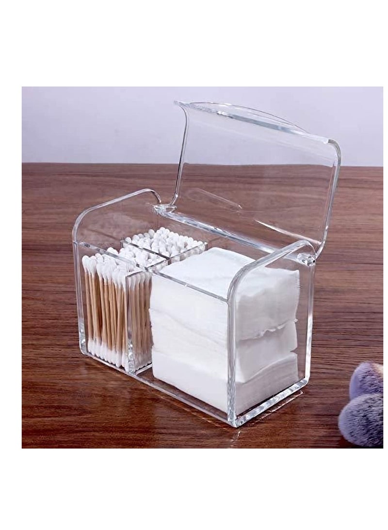 Excefore 3 Partitions Cotton Ball and Swab Holder Organizer with Lid, Clear Acrylic Cotton Pad Container for Cotton Swabs, Q-Tips, Make Up Pads, Cosmetics and More - Image 5