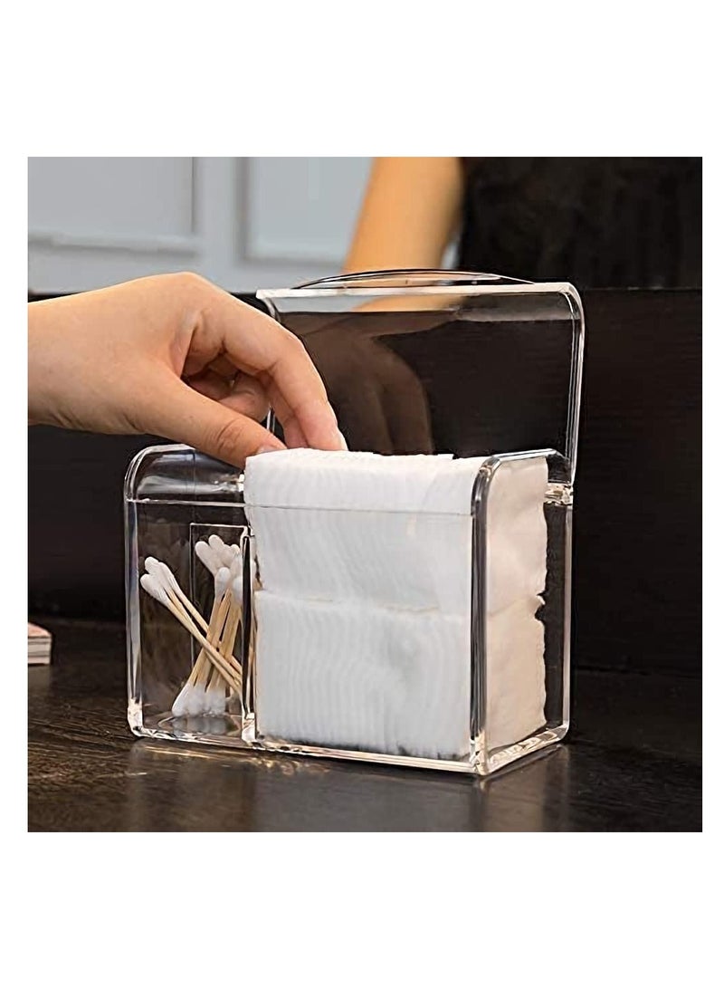 Excefore 3 Partitions Cotton Ball and Swab Holder Organizer with Lid, Clear Acrylic Cotton Pad Container for Cotton Swabs, Q-Tips, Make Up Pads, Cosmetics and More - Image 3