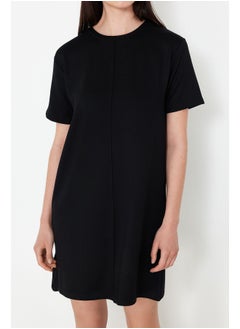 trendyol Black Crewneck Short Ribbed Stretchy Knitted Mini T-shirt Dress  - Image 2