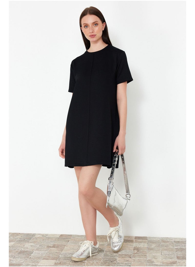 trendyol Black Crewneck Short Ribbed Stretchy Knitted Mini T-shirt Dress  - Image 1