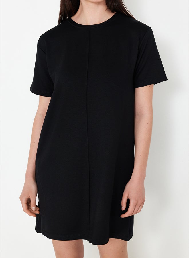 trendyol Black Crewneck Short Ribbed Stretchy Knitted Mini T-shirt Dress  - Image 5