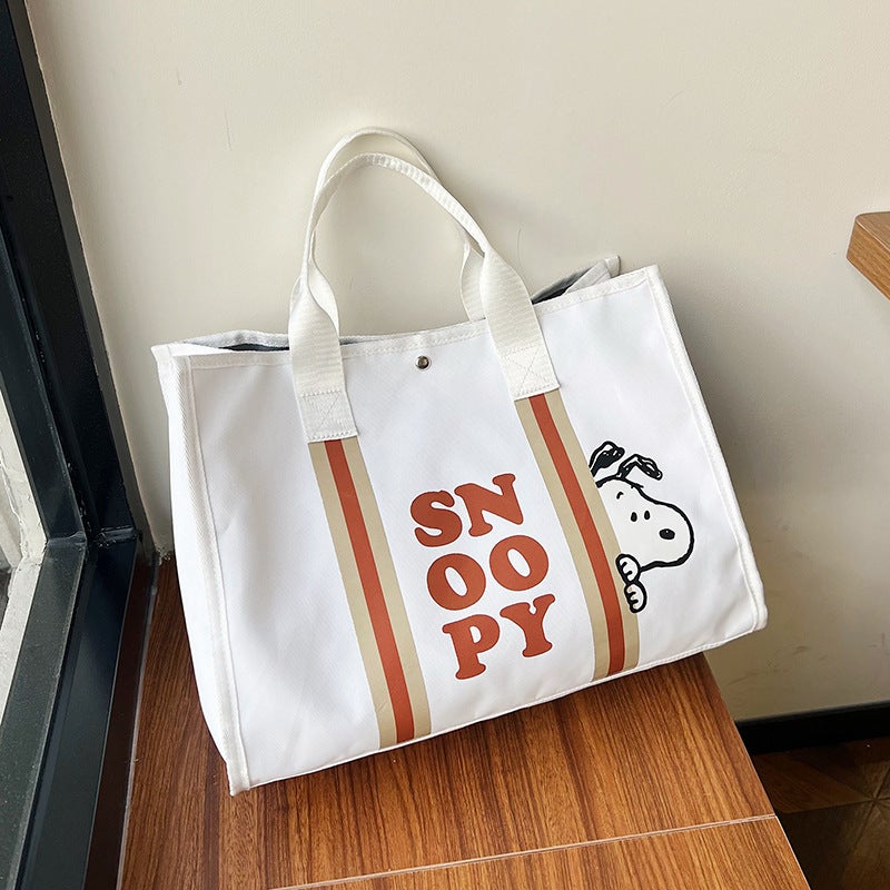 Japanese-Style Snoopy Tote Bag, Color-Blocked, Large Capacity, Student Tutoring Shoulder Bag, Mommy Bag, Tote Bag, New Winter Model - Image 1