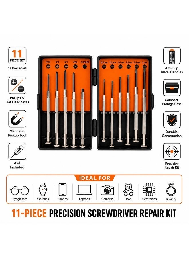 11 Pieces Precision Screwdriver Set, Mini Repair Tool Kit, Small Screwdriver Set For Electronics, Watch, Eyeglasses, Mobile Phone, Laptop, Camera & Toys - Image 2
