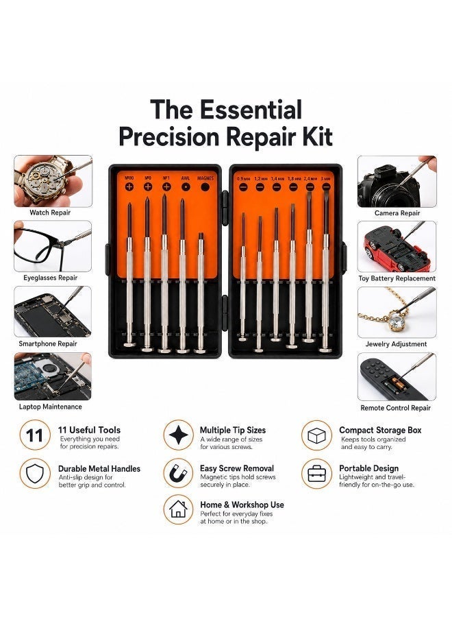 11 Pieces Precision Screwdriver Set, Mini Repair Tool Kit, Small Screwdriver Set For Electronics, Watch, Eyeglasses, Mobile Phone, Laptop, Camera & Toys - Image 3