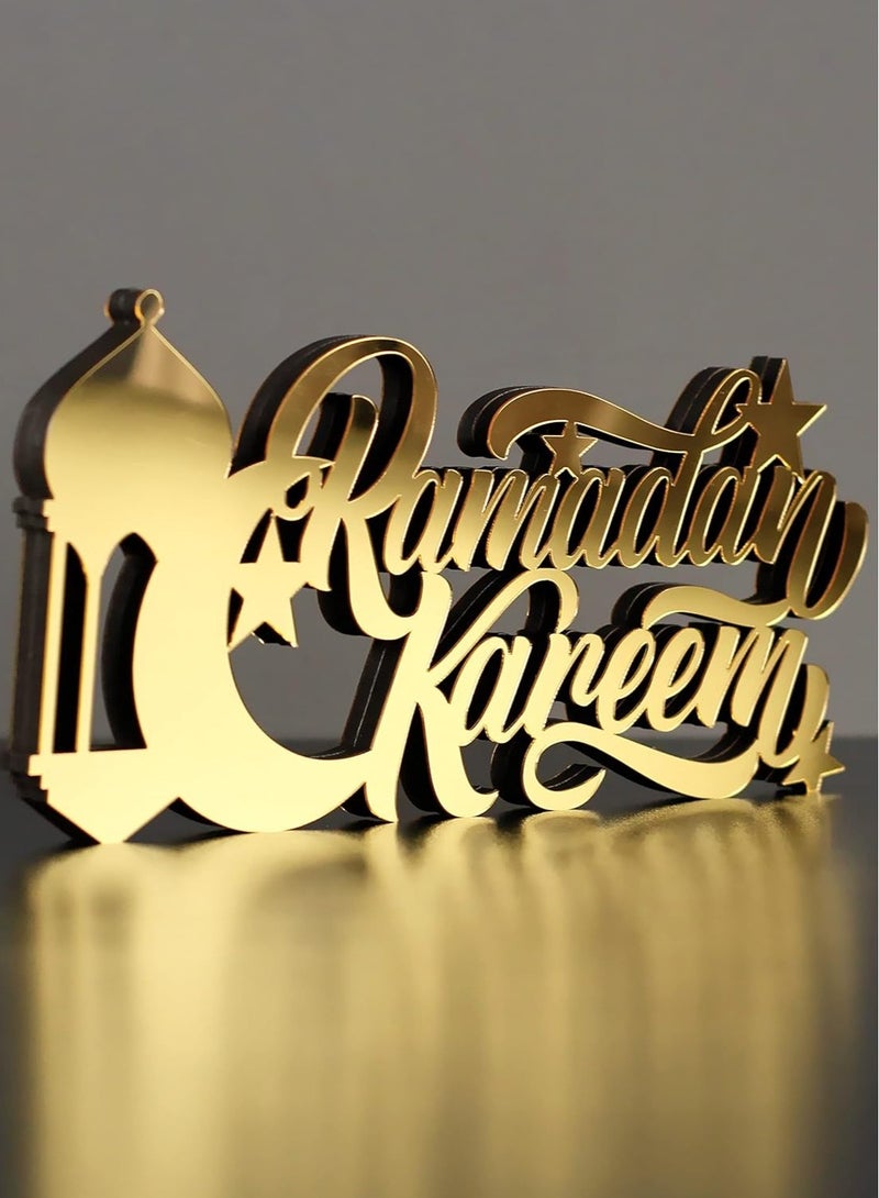 Eworld Wooden Acrylic Islamic Tabletop Decor, Elegant Ramadan Kareem Decorations Crafted from Thick Eco-Friendly MDF with a Shiny Acrylic Layer for a Stunning Mirror Effect in Gold. - Image 5
