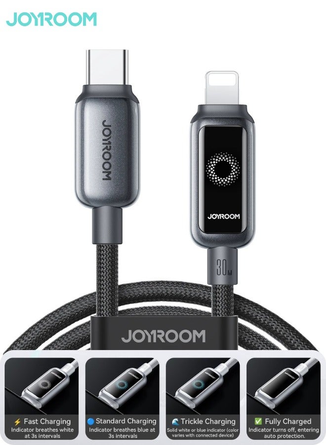 جوي روم كابل شحن سريع USB-C إلى Lightning من سلسلة StarLight بقوة 30 واط – شريحة ذكية لإيقاف التشغيل التلقائي، موصلات من سبائك الزنك، نايلون مضفر بـ 48 خيط، سرعة بيانات 480 ميجابت في الثانية، كابل متين بطول 1.2 م مع عمر توصيل يزيد عن 10,000 مرة لهواتف iPhone و iPad - مصمم لسلامة هاتفك - Image 1