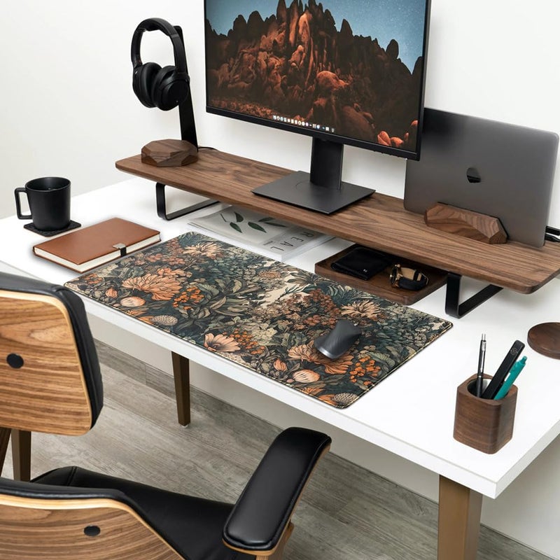 Mechanical Cattle Boho Aesthetic Desk Mat Wildflowers Large Mouse Pad Gaming Pad, XXL Keyboard Mat Full Desktop Women Office Desk Accessories with Stitched Edges Anti-Slip Funny Deskpad, 31.5 X 15.8 in - Image 3