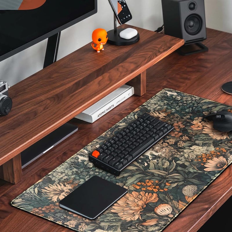 Mechanical Cattle Boho Aesthetic Desk Mat Wildflowers Large Mouse Pad Gaming Pad, XXL Keyboard Mat Full Desktop Women Office Desk Accessories with Stitched Edges Anti-Slip Funny Deskpad, 31.5 X 15.8 in - Image 5
