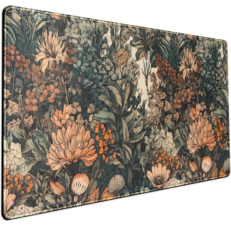 Mechanical Cattle Boho Aesthetic Desk Mat Wildflowers Large Mouse Pad Gaming Pad, XXL Keyboard Mat Full Desktop Women Office Desk Accessories with Stitched Edges Anti-Slip Funny Deskpad, 31.5 X 15.8 in - Image 1