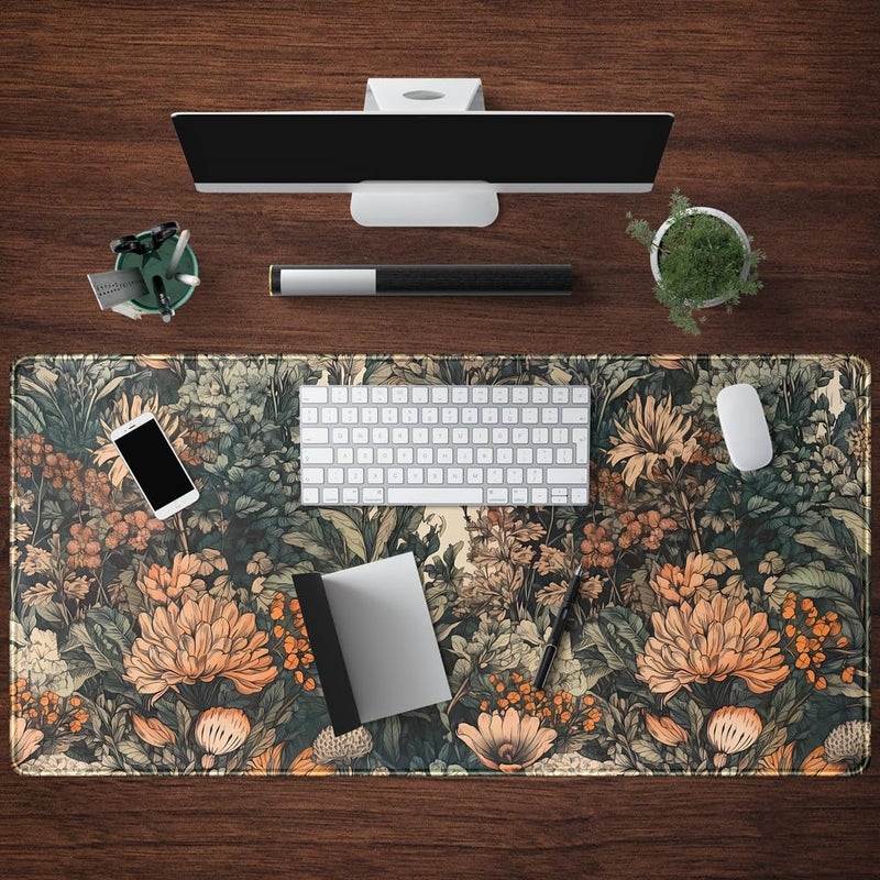 Mechanical Cattle Boho Aesthetic Desk Mat Wildflowers Large Mouse Pad Gaming Pad, XXL Keyboard Mat Full Desktop Women Office Desk Accessories with Stitched Edges Anti-Slip Funny Deskpad, 31.5 X 15.8 in - Image 4