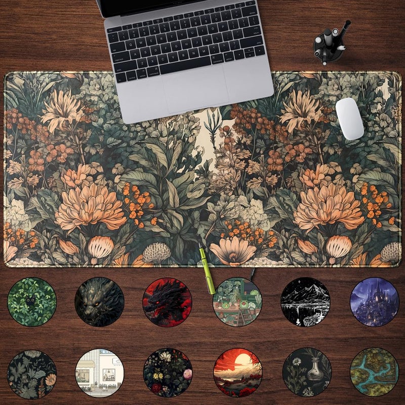 Mechanical Cattle Boho Aesthetic Desk Mat Wildflowers Large Mouse Pad Gaming Pad, XXL Keyboard Mat Full Desktop Women Office Desk Accessories with Stitched Edges Anti-Slip Funny Deskpad, 31.5 X 15.8 in - Image 2
