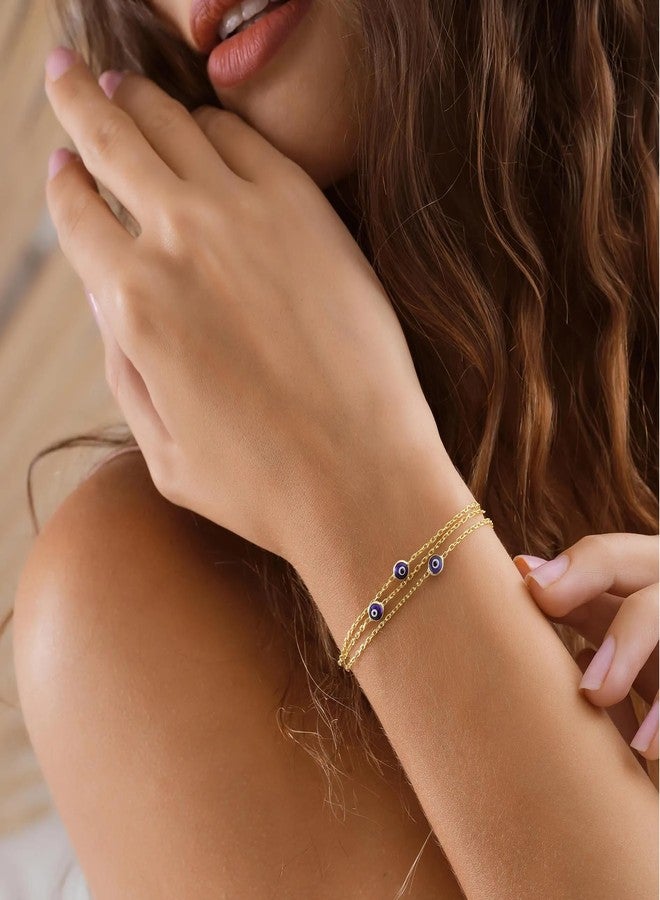 MOZAKA 9pcs Evil Eye Bracelet for Women - 18K Gold Plated Multicolored Evil Eye Bracelets Protection Bracelet Ojo Turco Amulet Lucky Jewelry Gifts with Meaning Card, Large, Stainless Steel, no - Image 4
