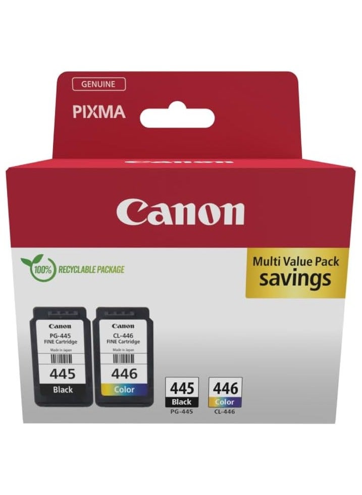 كانون Pg445 and Cl446 Combo Pack For Ip2840/Mg2440/Mg2540/Mg2940 Printers Black/Cyan, Magenta, Yellow - Image 1