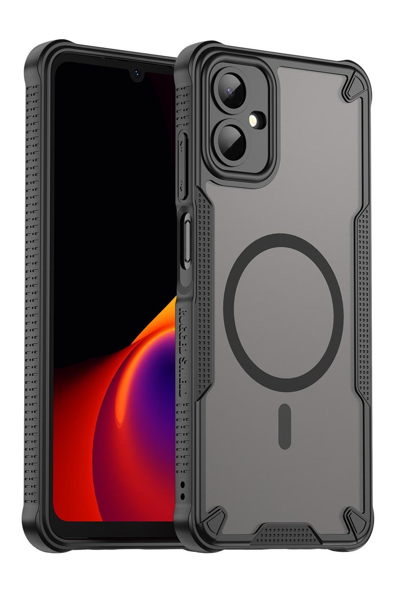 غطاء حمايه لهاتف سامسونج جلاكسي ايه 06 فايف جي جراب ارمور مغناطيسي ياتي بحواف مرتفعة حول الشاشة وعدسة الكاميرا تساعد على منع الخدوش - أسود - Image 1