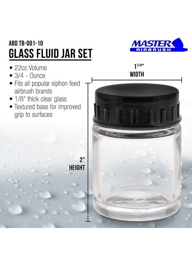 Master Airbrush (Pack Of 10) Tb001 Empty 3/4 Ounce (22Cc) Glass Jar Bottles With Plastic Lids Replacement Jars Paint Storage Bottles Jars Screw Into Siphon Feed Airbrush Lid Adaptor Assemblies - Image 2