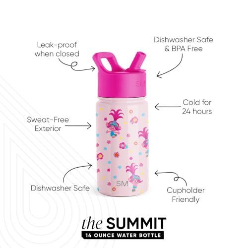 Simple Modern Trolls Kids Water Bottle with Straw Lid 14oz Insulated Stainless Steel Kids Tumbler Spill Proof Toddler Cup for School Girls Boys Summit Trolls Poppy Mashup - Image 3