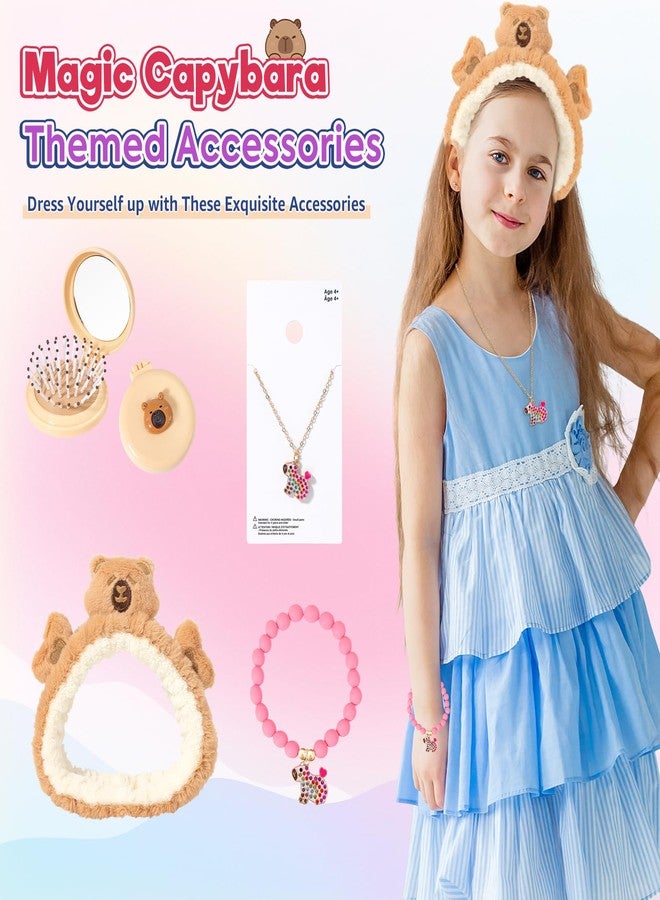 Ditucu Strawberry Capybara Plush Gifts for Girls 4 5 6 7 8 9 10 Years Old with Stuffed Animal/Stickers/Water Bottle/Bag/Coin Purse/Keychains/Hair Accessories/Comb/Necklace/Bracelet Plushies Toys Set - Image 3