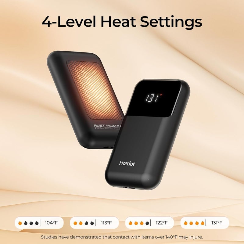 Hotdot Ai Hand Warmers Rechargeable 2 Pack  4 Heat Levels (104-131F)  Real-Time Temp & Battery Display  Electric Hand Warmers  Fast Heating  Fits In Gloves/Pocket  Gifts For Women & Men - Image 5
