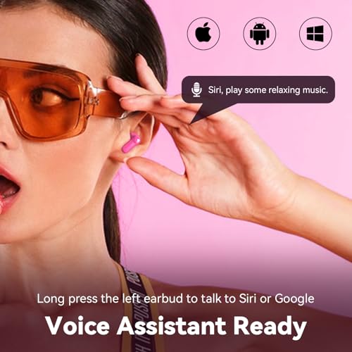 ANCwear سماعات ANCwear اللاسلكية، بلوتوث 5.3، سماعات داخل الأذن، محركات 13 مم تقدم صوتًا متميزًا، سماعات لاسلكية حقيقية بوقت تشغيل يصل إلى 22 ساعة مع حقيبة شحن صغيرة فريدة (أساسي، وردي ساخن) - Image 4