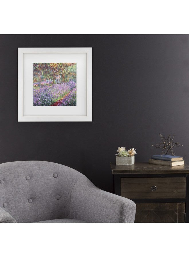 Trademark Fine Art The Artists Garden at Giverny by Claude Monet, White Matte, Distressed White Frame 11x11-Inch - Image 3