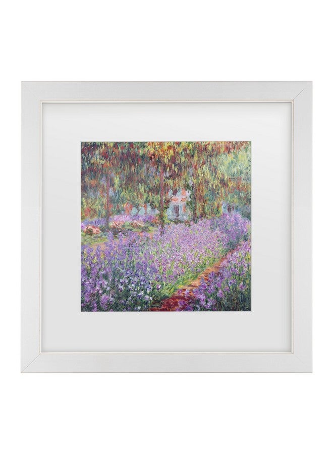 Trademark Fine Art The Artists Garden at Giverny by Claude Monet, White Matte, Distressed White Frame 11x11-Inch - Image 1