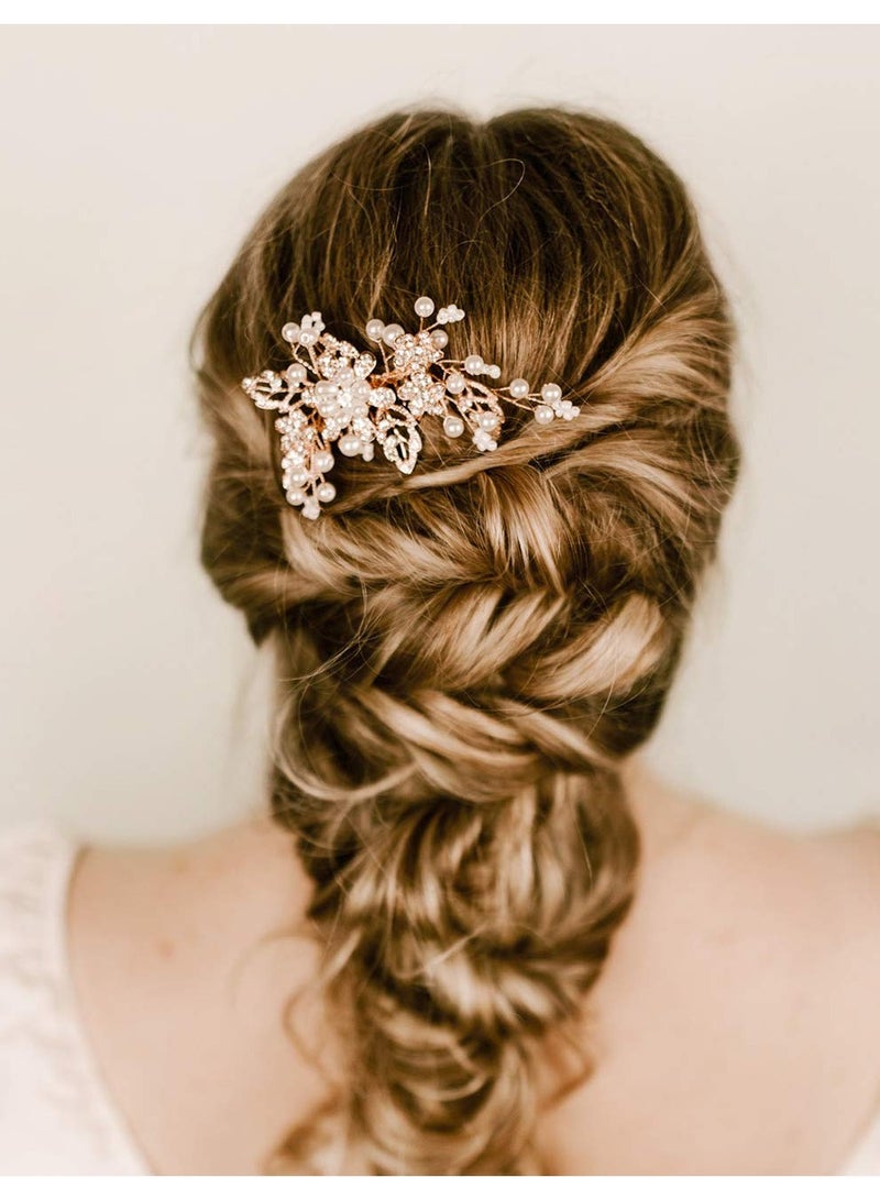 Excefore Bridal Hair Comb Rhinestone Wedding Hair Accessories Pearl Hair Clip for Bride Bridesmaid, Rose Gold - Image 4