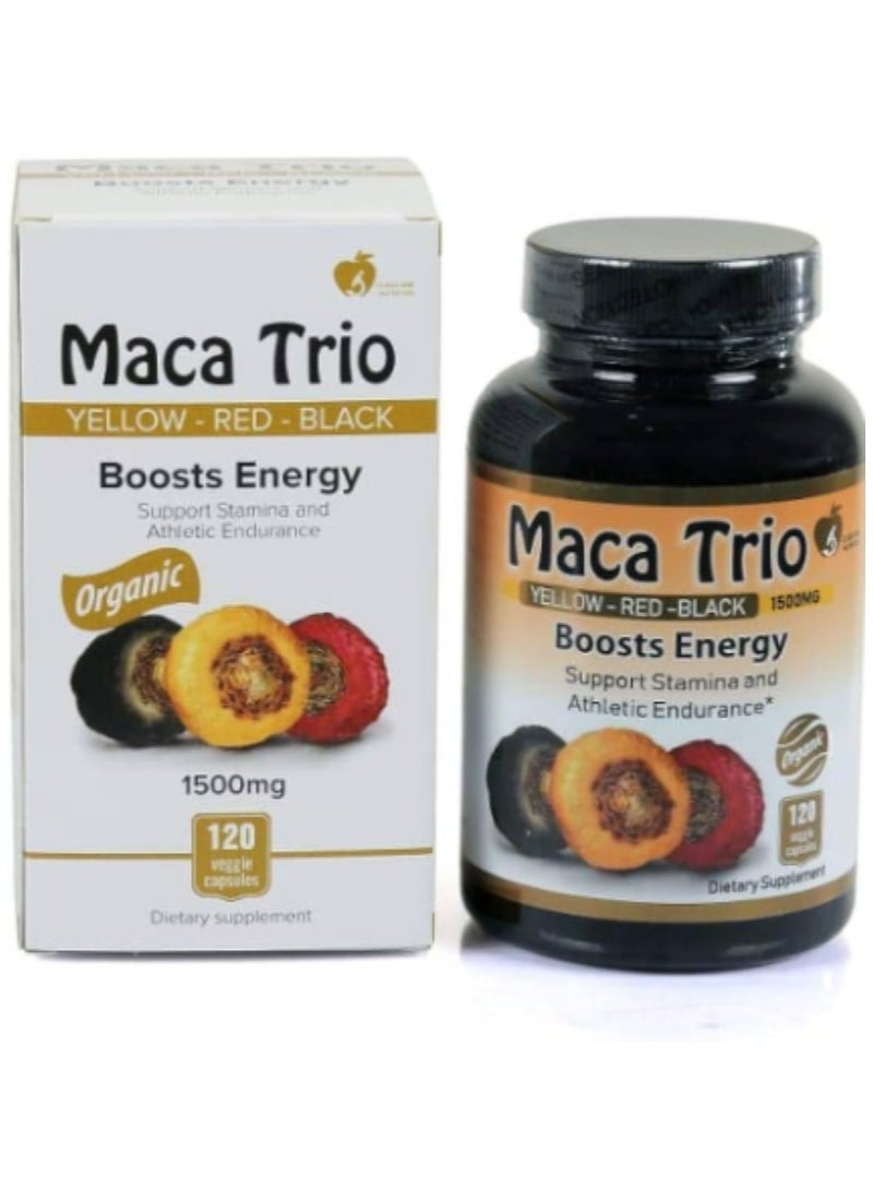 Maca Trio Organic Black,Red Root Capsules -1500mg,120 Pisces - Image 1