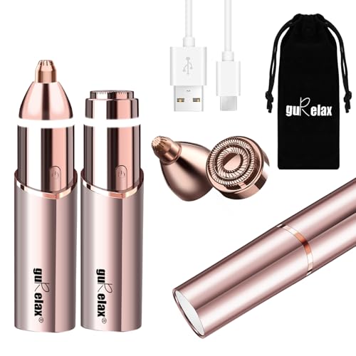 Gurelax Eyebrow & Facial Trimmer: 2-in-1 Electric Facial Hair Removal & Eyebrow Shaver (Built-in Mirror), Face Razor for Women with 2 Replacement Heads - Image 1