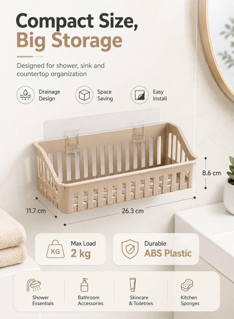Leoxol Wall Mounted Storage Basket 1 Piece | Adhesive Bathroom Shelf Organizer | Plastic Kitchen Wall Shelf For Shower Sink And Bathroom Storage - Image 2
