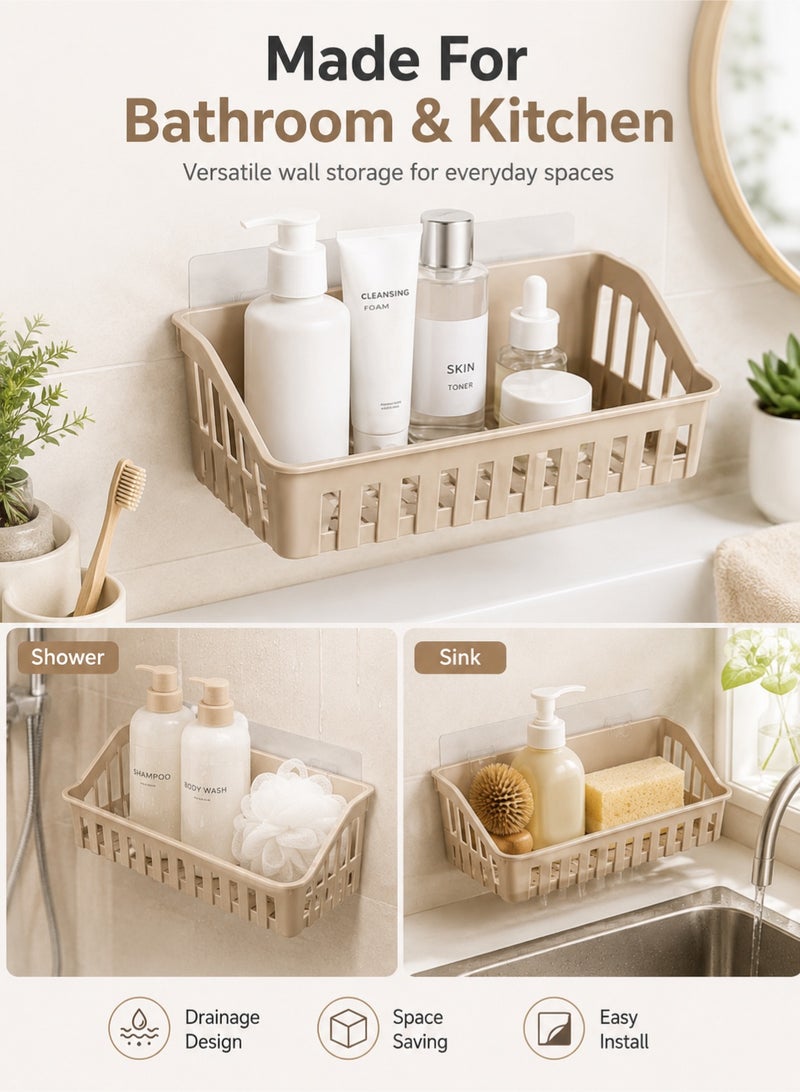Leoxol Wall Mounted Storage Basket 1 Piece | Adhesive Bathroom Shelf Organizer | Plastic Kitchen Wall Shelf For Shower Sink And Bathroom Storage - Image 5