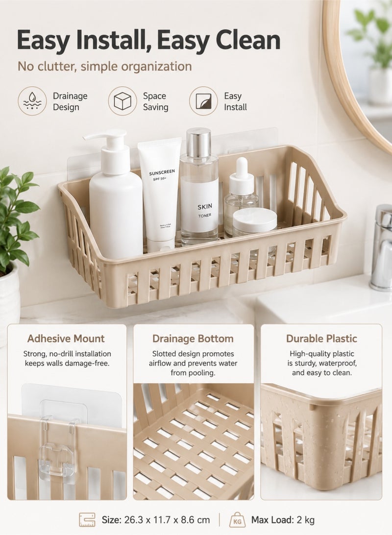 Leoxol Wall Mounted Storage Basket 1 Piece | Adhesive Bathroom Shelf Organizer | Plastic Kitchen Wall Shelf For Shower Sink And Bathroom Storage - Image 4