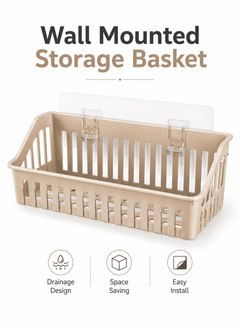 Leoxol Wall Mounted Storage Basket 1 Piece | Adhesive Bathroom Shelf Organizer | Plastic Kitchen Wall Shelf For Shower Sink And Bathroom Storage - Image 1