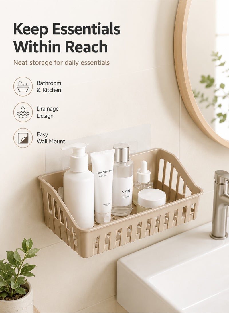 Leoxol Wall Mounted Storage Basket 1 Piece | Adhesive Bathroom Shelf Organizer | Plastic Kitchen Wall Shelf For Shower Sink And Bathroom Storage - Image 3