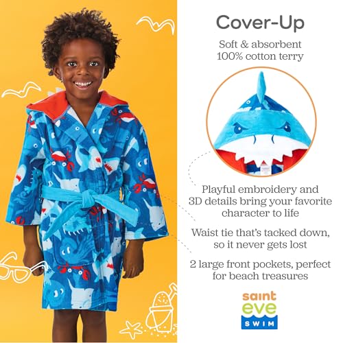 Sainteve Saint Eve Kids Fun 3D Character Hooded Terry Cover-Ups - Super Soft & Plush 100% Cotton Beach and Pool Covers Towels for Girls and Boys, Blue Shark, Small - Image 4