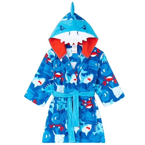 Sainteve Saint Eve Kids Fun 3D Character Hooded Terry Cover-Ups - Super Soft & Plush 100% Cotton Beach and Pool Covers Towels for Girls and Boys, Blue Shark, Small - Image 1