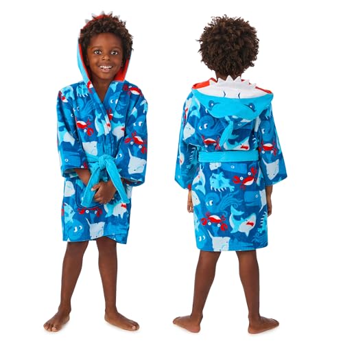 Sainteve Saint Eve Kids Fun 3D Character Hooded Terry Cover-Ups - Super Soft & Plush 100% Cotton Beach and Pool Covers Towels for Girls and Boys, Blue Shark, Small - Image 2