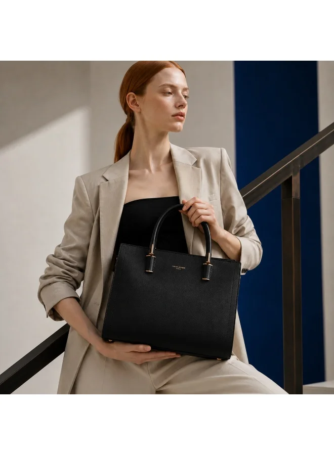 David Jones  David Jones plain vegan faux leather everyday bag- Modern rectangular three compartments 11-inch laptop and tablet, document, personal hand bag with extra adjustable strap for Women | Best Price UAE