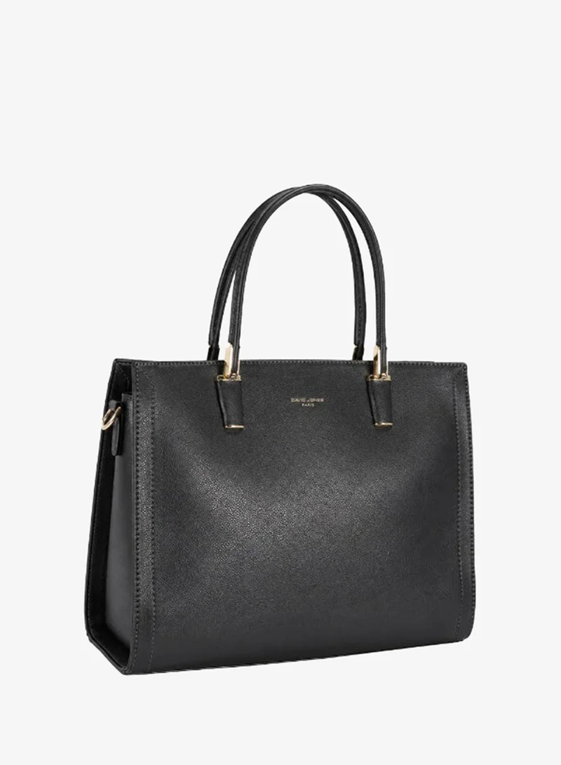 David Jones plain vegan faux leather everyday bag- Modern rectangular three compartments 11-inch laptop and tablet, document, personal hand bag with extra adjustable strap