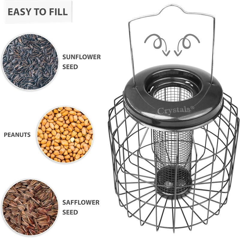 Crystals Bird Feeder Squirrel Proof – Hanging Metal Bird Feeder with Cage – Peanut Bird Feeder & Bird Seed Feeder – Anti Squirrel Bird Cage Feeder for Garden – Small & Large Bird Feeder (Peanut Feeder) - Image 5