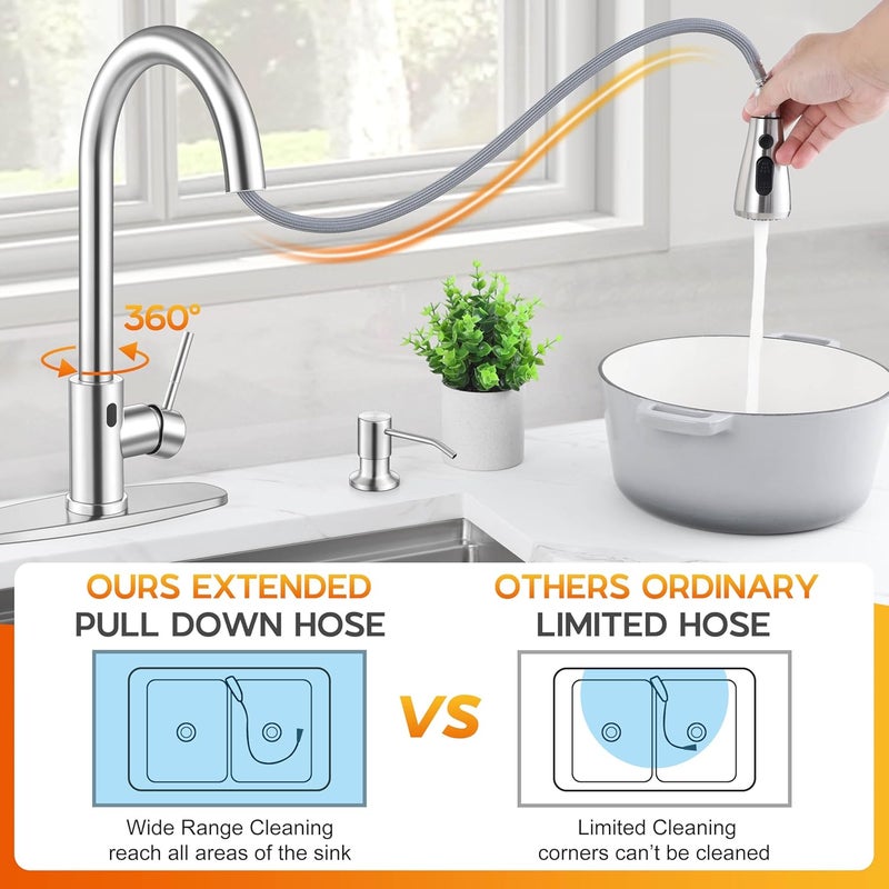 Onader Touchless Kitchen Faucet with Soap Dispenser, Brushed Nickel Stainless Steel Sink Faucet with Pull Down Sprayer for Kitchen Farmhouse RV - Image 4