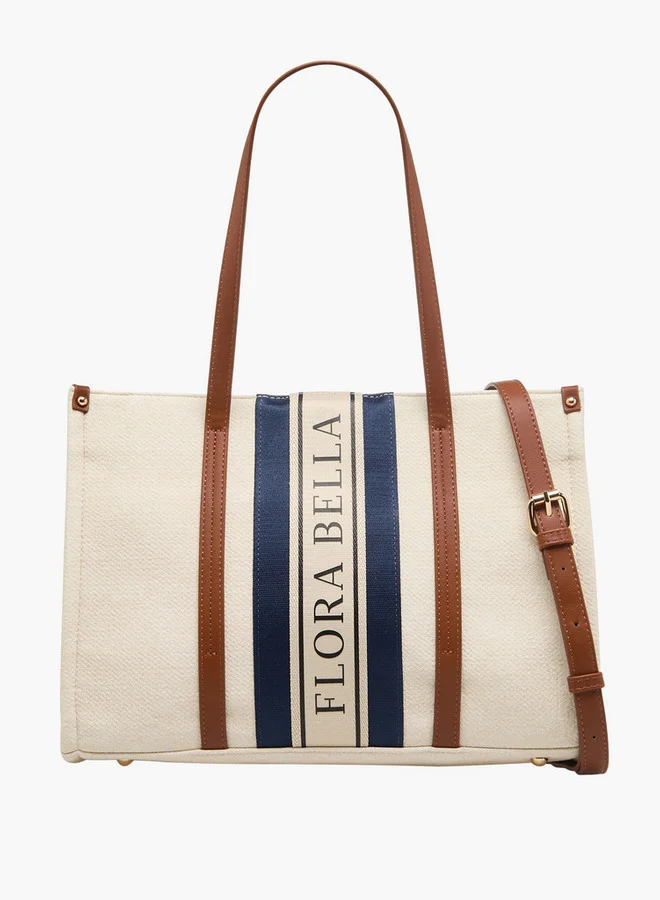 فلورا بيلا من شو إكسبرس Logo Print Tote Bag with Double Handle and Zip Closure