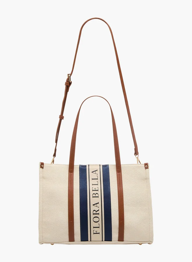 فلورا بيلا من شو إكسبرس Logo Print Tote Bag with Double Handle and Zip Closure