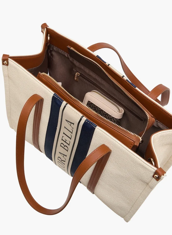 Flora Bella By Shoexpress Logo Print Tote Bag with Double Handle and Zip Closure