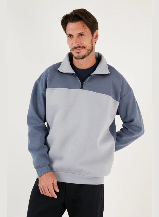 Buratti Buratti Regular Fit Zippered Stand Collar Furry Soft Raised Winter Sweat Men's SWEAT 5905343