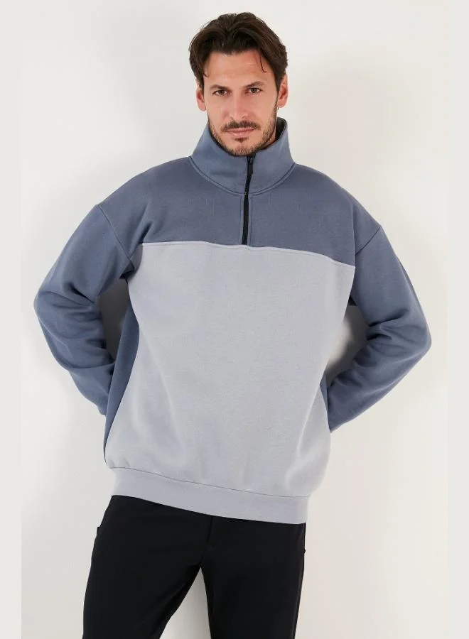 Buratti Buratti Regular Fit Zippered Stand Collar Furry Soft Raised Winter Sweat Men's SWEAT 5905343
